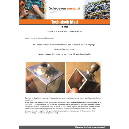 1 x Zeskantmoer M16 Aluminium
