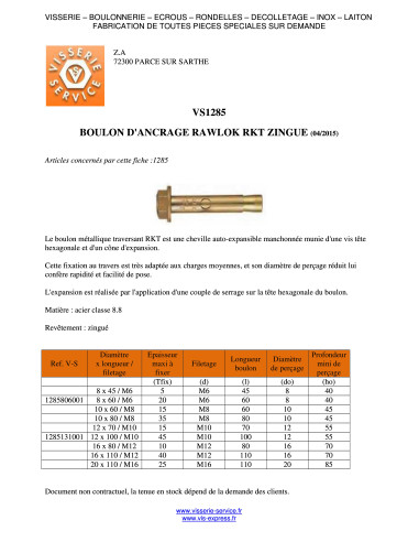 1 x Metalen bout RKT 8X60 M6 Wit verzinkt staal