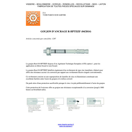 1 x Bout Verankering R-HPTIIZF M10X95 Verzinkt laminaat RAWLPLUG