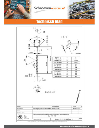 1 x Schroeven medium gefreesde kop kartel TORX...