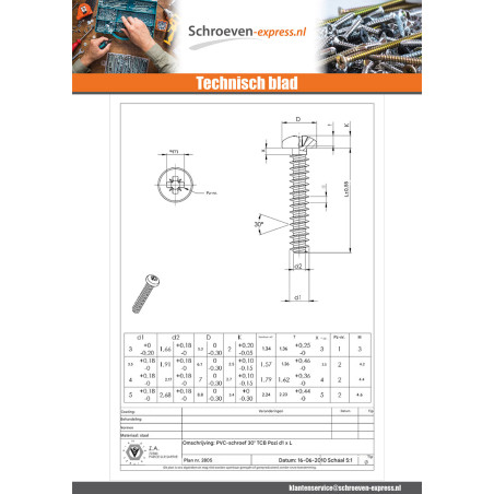 1 x PVC-schroeven bol cilinderkop Pozi PZ7 3,5X20 Wit verzinkt staal