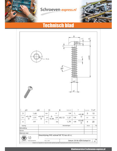 1 x PVC-schroeven cilindrische kop T7 2,5 x 12...