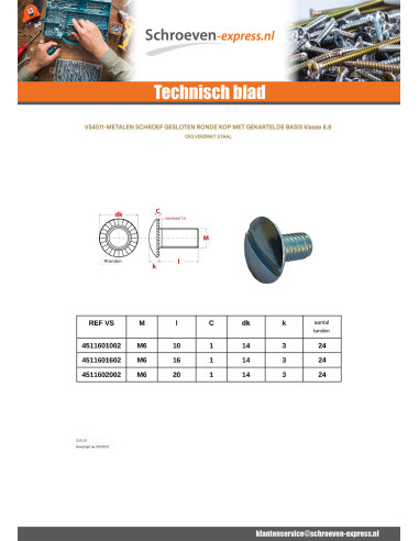 1 x Metalen schroeven bolkop split basis met...