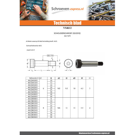 1 x Metalen schroeven schouder sleutel van 10 M16/22 20X80 Klasse 12.9 Ruw staal