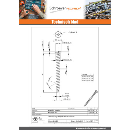 1 x PVC-schroeven RVS A2 cilindrische kop phillips 5X46