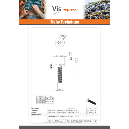 1 x Metalen schroeven Bolkop breed rond sleutel van 4 M6X30 RVS