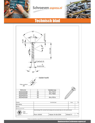1 x PVC-schroeven RVS A2 gefreesde bolkop...