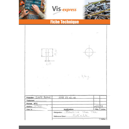 1 x Ring/schijf zonder gat 23.25X2.33 Wit verzinkt staal