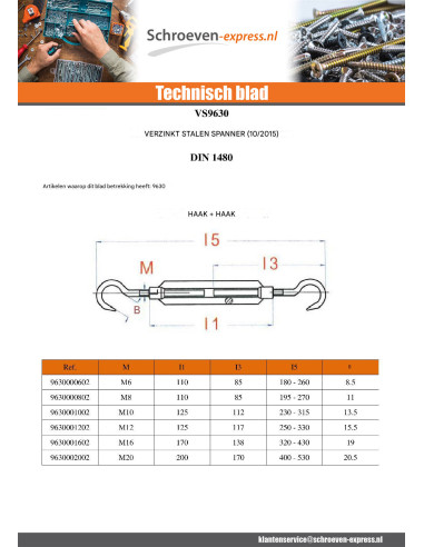 1 x Spanner haak haak 6X110 Wit verzinkt staal