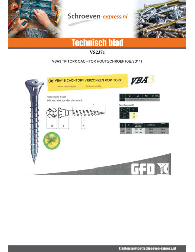 1 x Agglo houtschroeven VBA3 CACHTOR 6X38 Wit...
