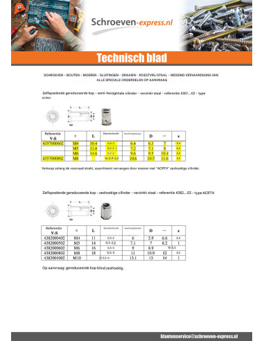 1 x Blindklinkmoeren gefreesde kop M4 ALFC 35...