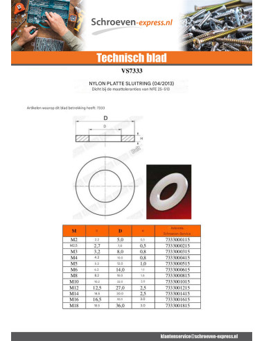 1 x Sluitring plat natuurlijk nylon M12X27X2.5 M