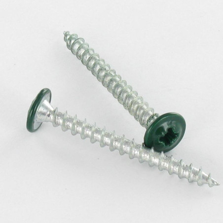 1 x Agglo houtschroeven VBA3 Bolkop breed rond Pozi 4X40 Wit verzinkt staal RAL6005 mosgroen Groen