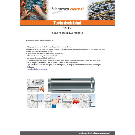 1 x Plug om op te slaan Fischer EAII M12X50 Wit verzinkt staal