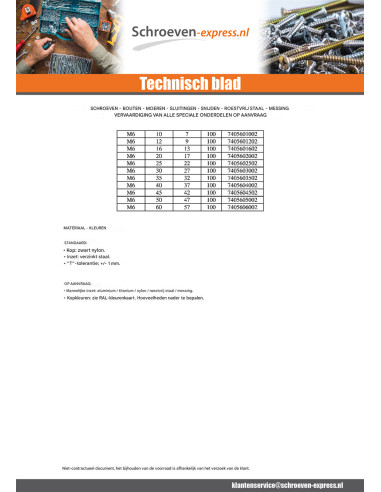 1 x Uiteinde Aanspannen 4 TAKKEN M6X35 zwart nylon