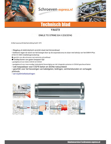 1 x Plug om op te slaan Fischer EAII M10X40 Wit...