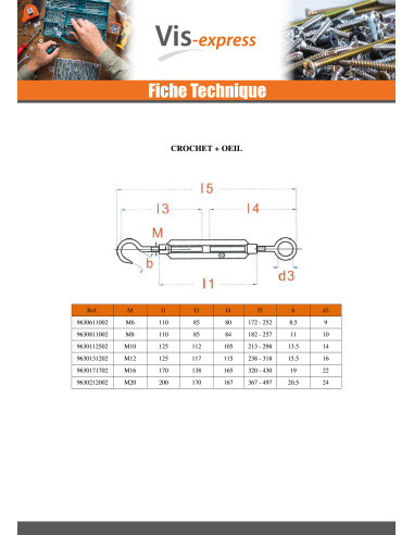 1 x Spanneroog oog 6X110 oog 8.5 Wit verzinkt...