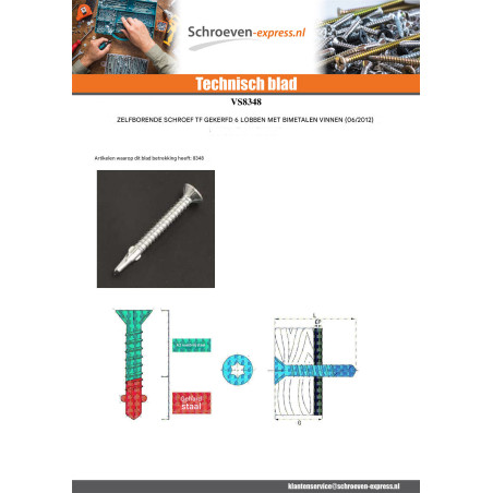 1 x Zelfborende schroef Bimetaal gefreesde kop kartel TORX T25 5.5X45