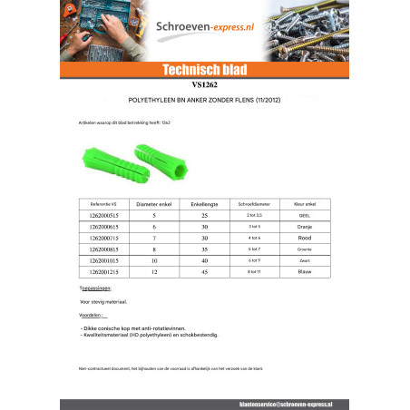 1 x Plug POLYETHYLEEN BN8 zonder kraag
