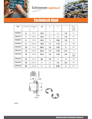 1 x E-clip voor diameter Groef 2.3 Ruw staal