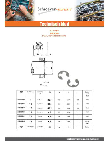 1 x E-clip voor diameter Groef 5 Wit verzinkt...