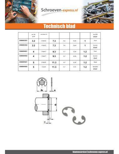 1 x E-clip voor diameter Groef 10 Ruw staal