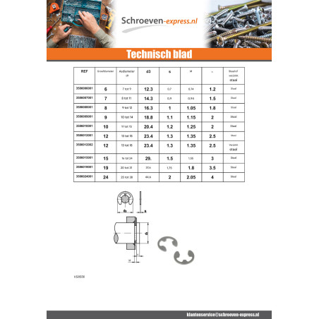 1 x E-clip voor diameter Groef 5 Wit verzinkt staal