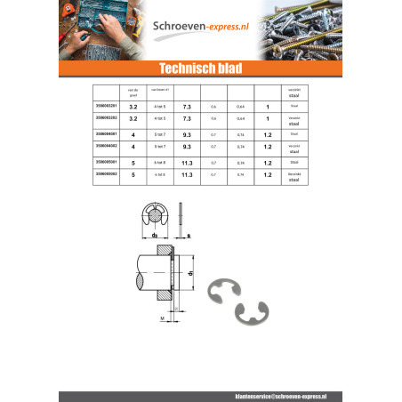 1 x E-clip voor diameter Groef 3.2 Wit verzinkt staal