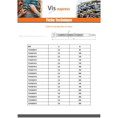 1 x Slangenklem RVS wit nylon polyamide 6.6 4.8X370