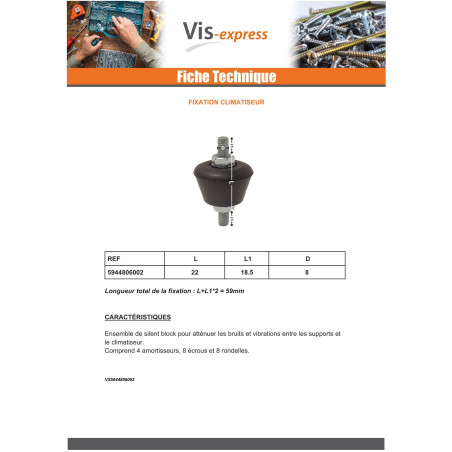 1 x Kit van 4 solentblokken Bevestiging airconditioner M8X60 Wit verzinkt staal