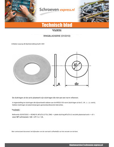 1 x Sluitring plat M10X30X1.5 TOL Wit verzinkt...