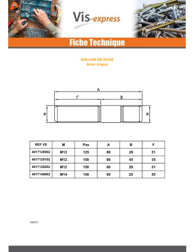1 x Bout van WIEL Ruw staal M14X80 bedraad op...