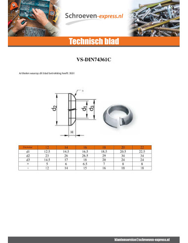 1 x Sluitring Grower conisch M20 Wit verzinkt...