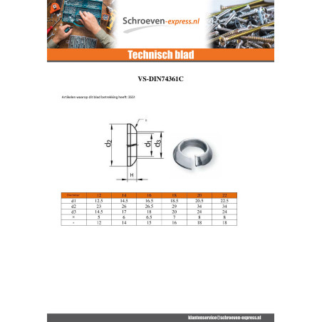 1 x Sluitring Grower conisch M20 Wit verzinkt staal