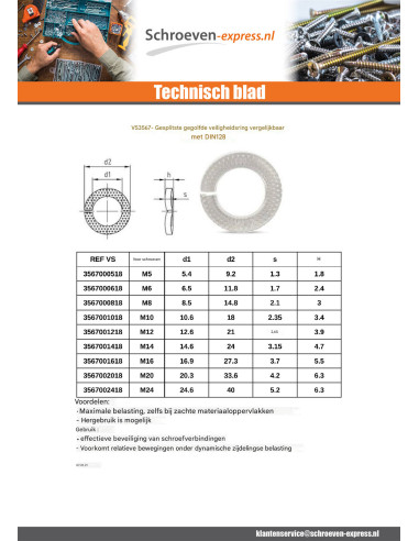 1 x Sluitring BEVEILIGING GOLVEND split RVS A1 M6