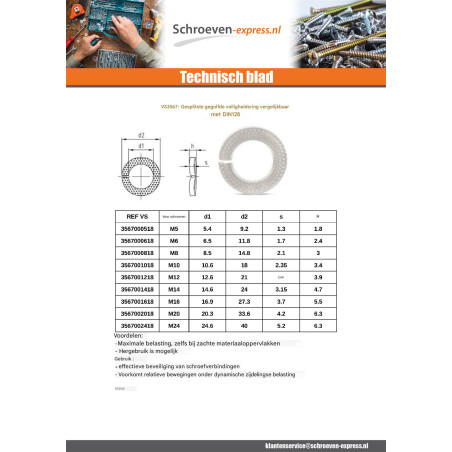 1 x Sluitring BEVEILIGING GOLVEND split RVS A1 M6