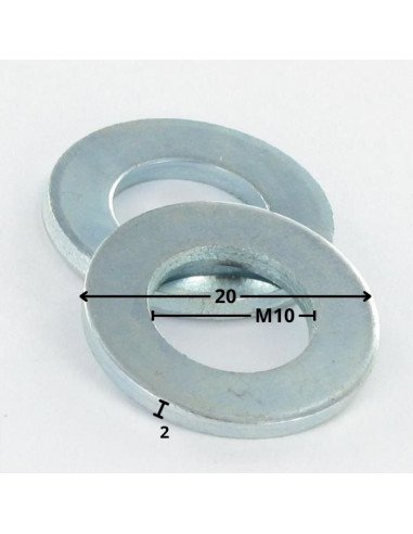 1 x Sluitring plat M10X20X2 Wit verzinkt staal