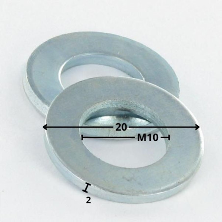 1 x Sluitring plat M10X20X2 Wit verzinkt staal
