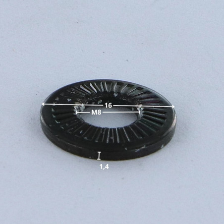 1 x Contact ringen M8X16X1.4 Zwart gegalvaniseerd staal Z-reeks (recht)