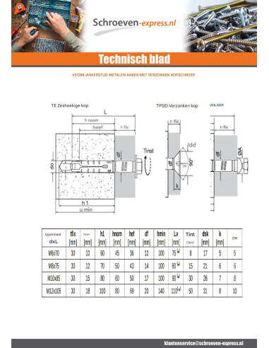 1 x Bout Verankering Plug METAAL 15X85...