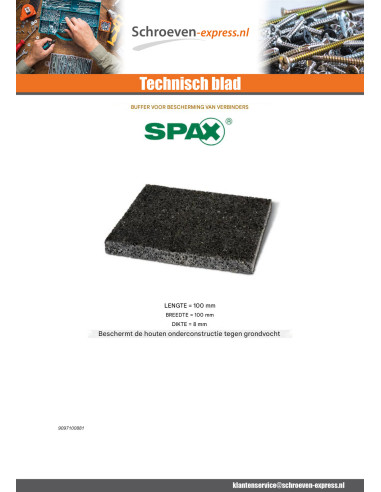 1 x Set van 20 Balkbeschermingspads SPAX 100x100x8