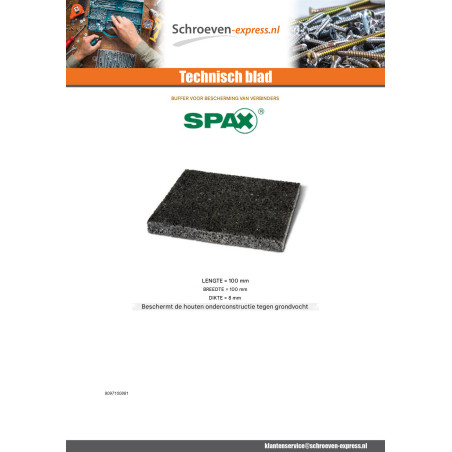 1 x Set van 20 Balkbeschermingspads SPAX 100x100x8