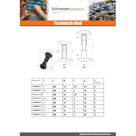 1 x Schroef binder M4X25 diameter Buis 5 wit nylon 2 stuks mannelijk vrouwelijk
