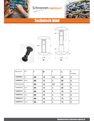1 x Schroef binder M4X40 diameter Buis 5 zwart...