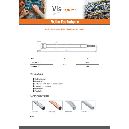 1 x Slangenklem RVS IDENTIFICATIE wit nylon 2,5X210