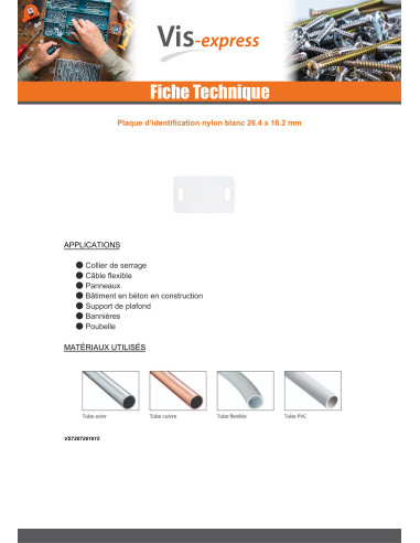 1 x BORD IDENTIFICATIE wit nylon 26.4X16.2