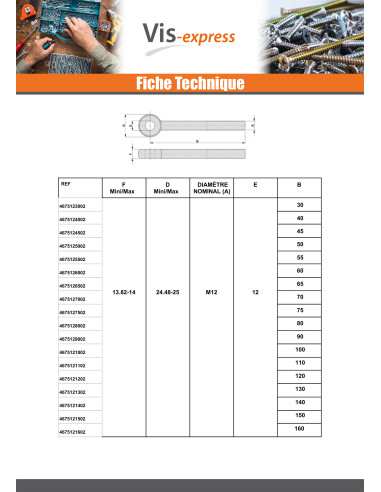 1 x Metalen schroeven to oog M10X140 bedraad op...