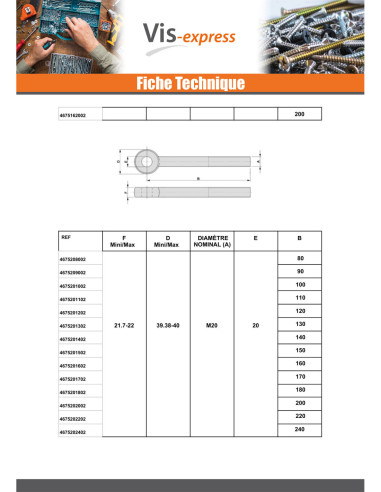 1 x Metalen schroeven to oog M10X65 bedraad op...