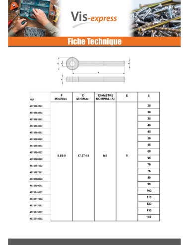 1 x Metalen schroeven to oog M10X130 bedraad op...
