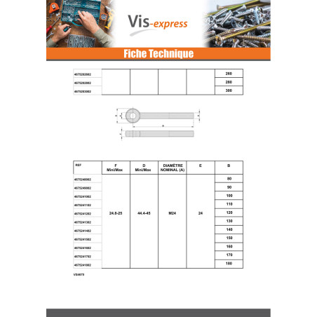 1 x Metalen schroeven to oog M8X140 bedraad op 28 Wit verzinkt staal